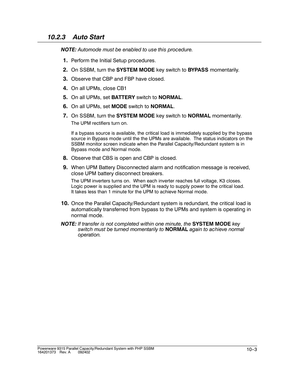 3 auto start | Powerware 9315s User Manual | Page 93 / 205