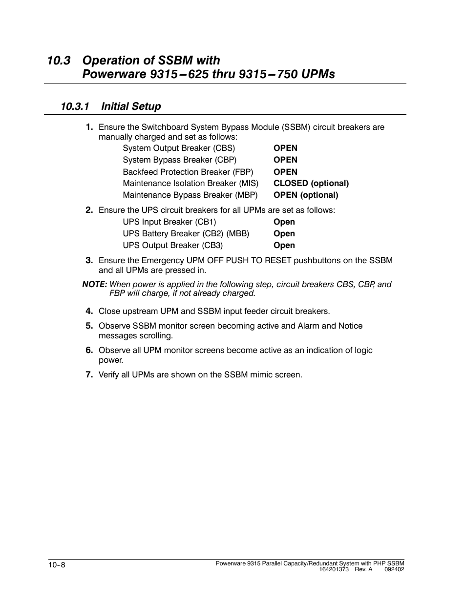 1 initial setup | Powerware 9315s User Manual | Page 98 / 205