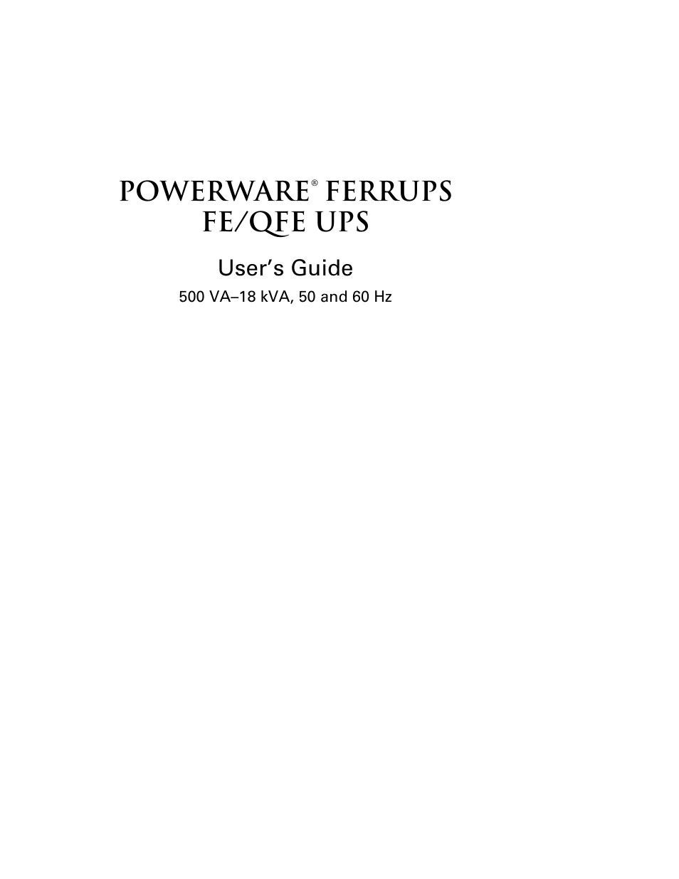 Powerware Ferrups FE/QFE UPS User Manual | 72 pages