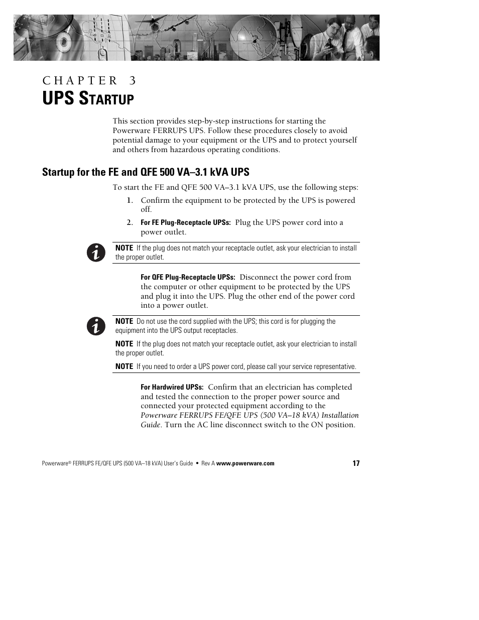 Ups s, Tartup | Powerware Ferrups FE/QFE UPS User Manual | Page 23 / 72