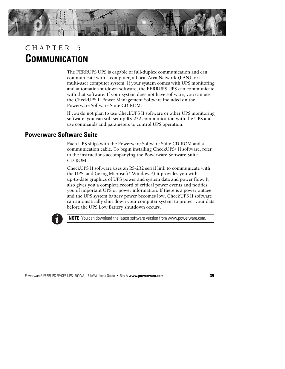 Ommunication, Powerware software suite | Powerware Ferrups FE/QFE UPS User Manual | Page 45 / 72