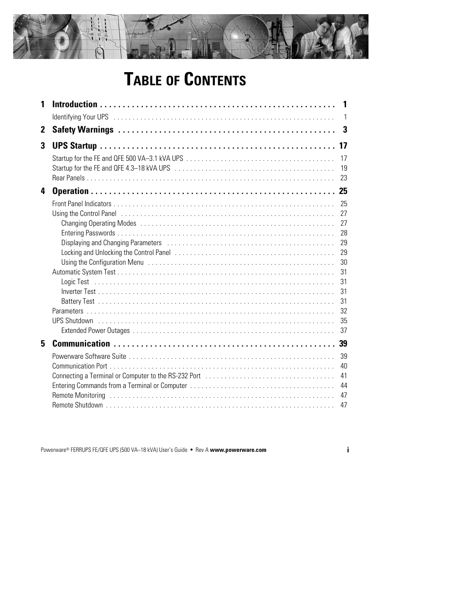 Able of, Ontents | Powerware Ferrups FE/QFE UPS User Manual | Page 5 / 72
