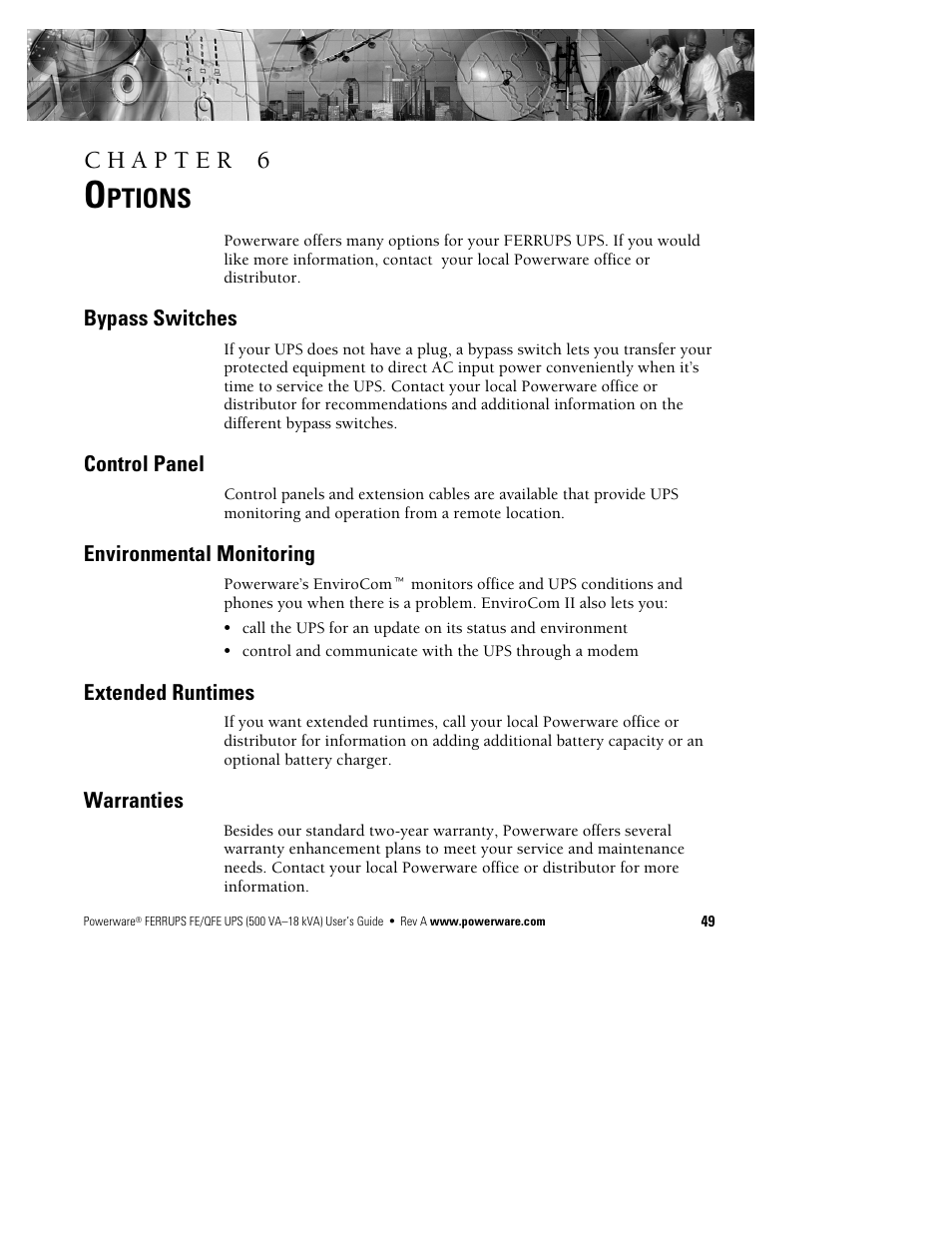Ptions | Powerware Ferrups FE/QFE UPS User Manual | Page 55 / 72