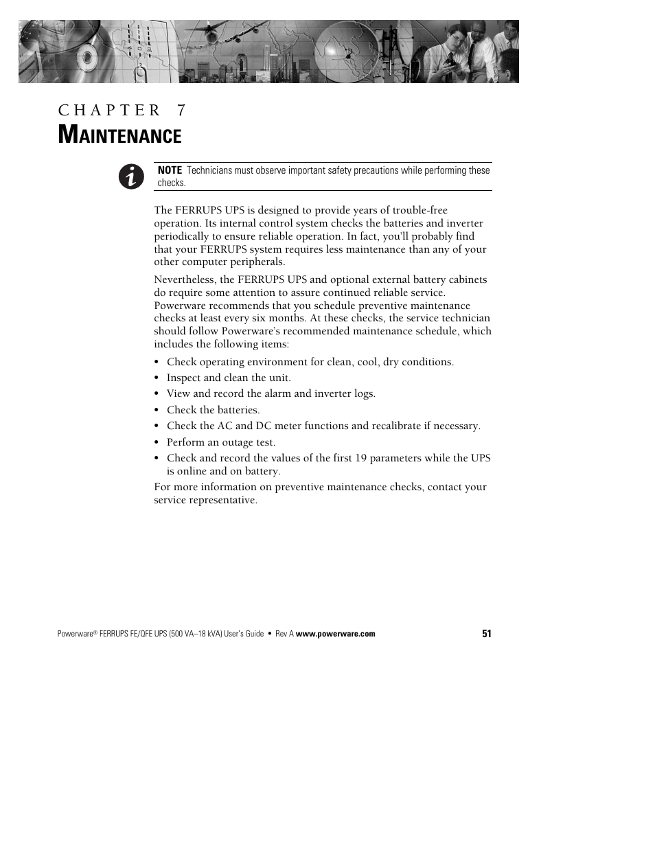 Aintenance | Powerware Ferrups FE/QFE UPS User Manual | Page 57 / 72