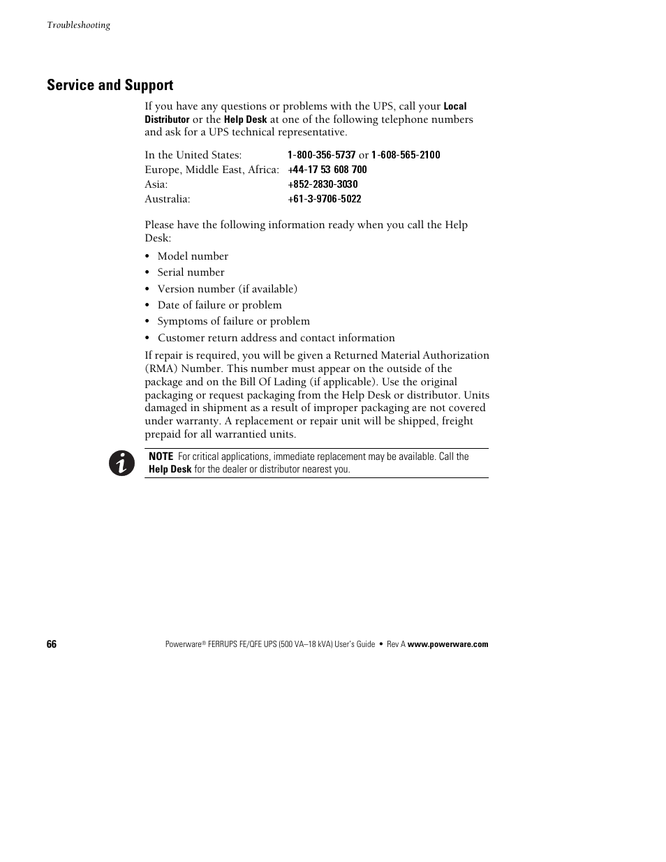 Service and support | Powerware Ferrups FE/QFE UPS User Manual | Page 72 / 72