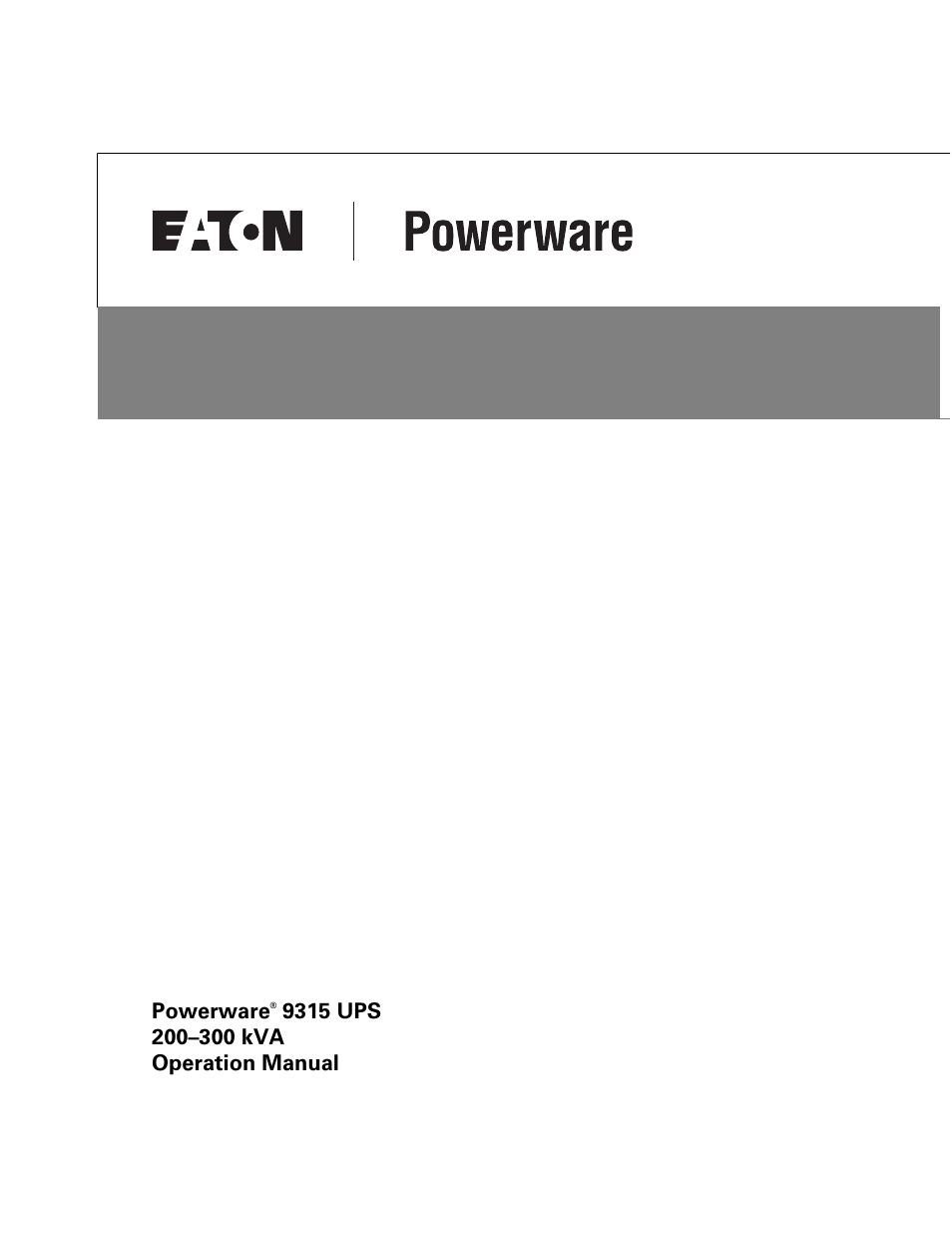 Powerware 9315 UPS User Manual | 84 pages