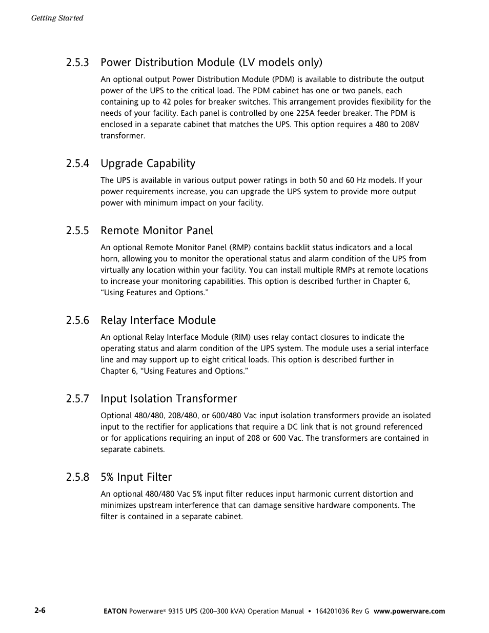 3 power distribution module (lv models only), 4 upgrade capability, 5 remote monitor panel | 6 relay interface module, 7 input isolation transformer, 8 5% input filter, Power distribution module (lv models only), Upgrade capability, Remote monitor panel, Relay interface module | Powerware 9315 UPS User Manual | Page 14 / 84