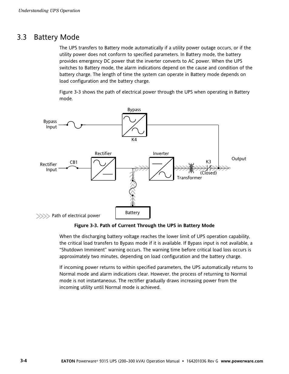 3 battery mode, Battery mode | Powerware 9315 UPS User Manual | Page 20 / 84