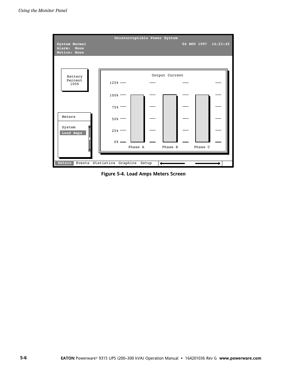 Figure 5-4. load amps meters screen | Powerware 9315 UPS User Manual | Page 32 / 84