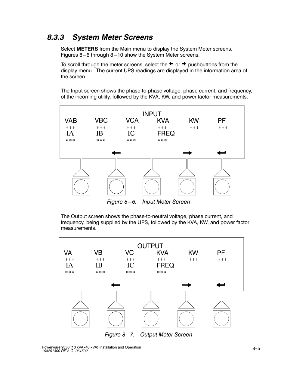 3 system meter screens | Powerware 9330 User Manual | Page 103 / 246