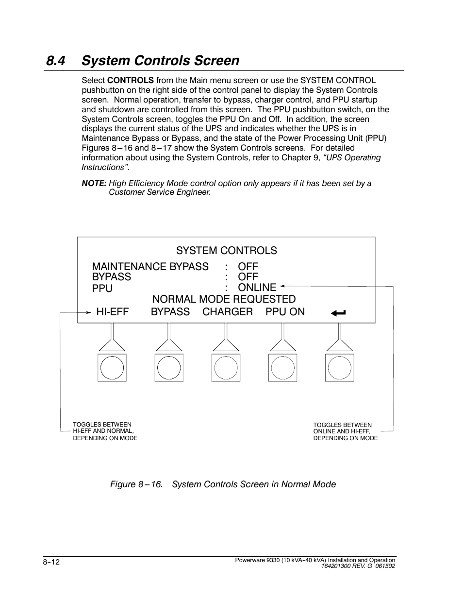 4 system controls screen | Powerware 9330 User Manual | Page 110 / 246
