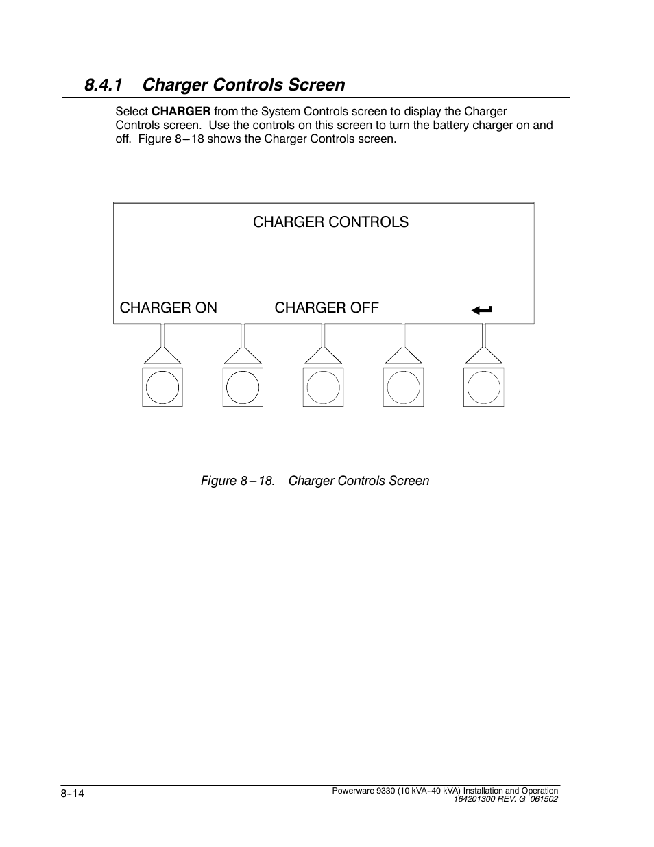 1 charger controls screen | Powerware 9330 User Manual | Page 112 / 246