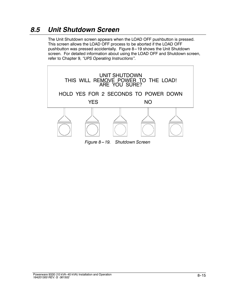 5 unit shutdown screen | Powerware 9330 User Manual | Page 113 / 246