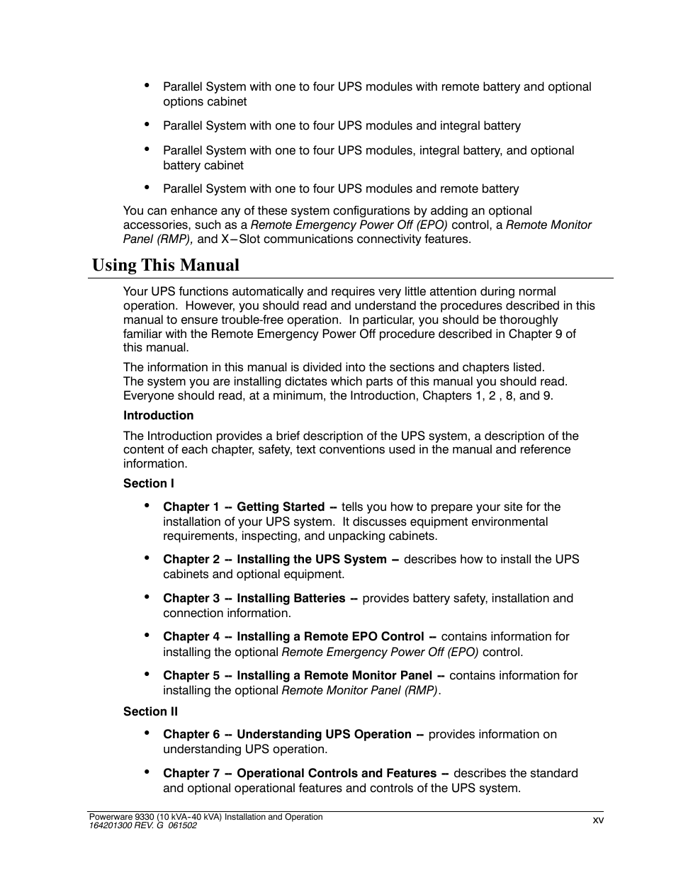 Using this manual | Powerware 9330 User Manual | Page 15 / 246