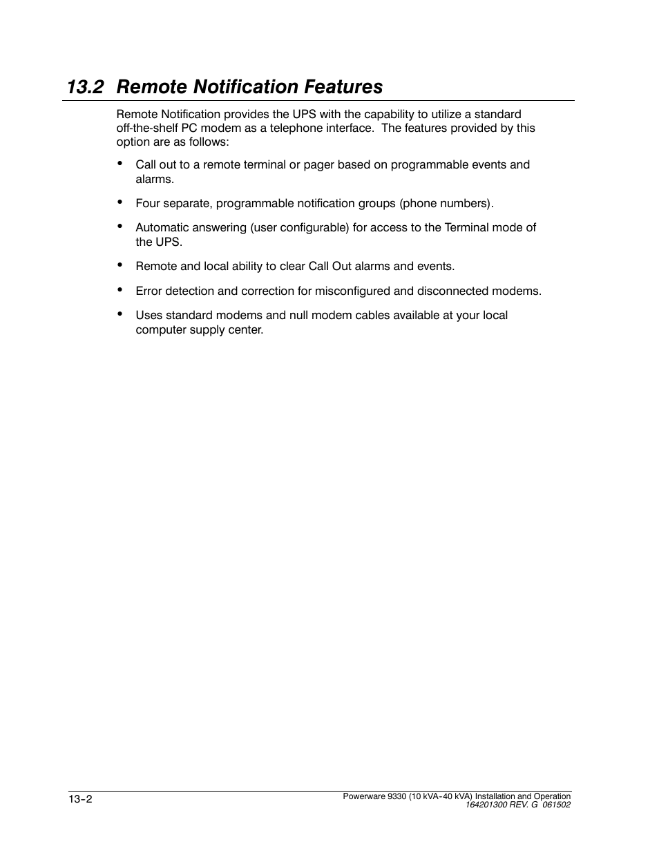 2 remote notification features | Powerware 9330 User Manual | Page 154 / 246