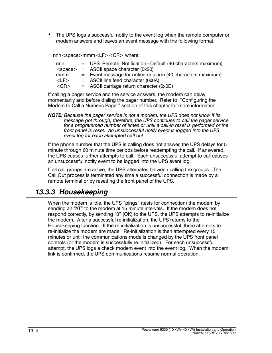 3 housekeeping | Powerware 9330 User Manual | Page 156 / 246