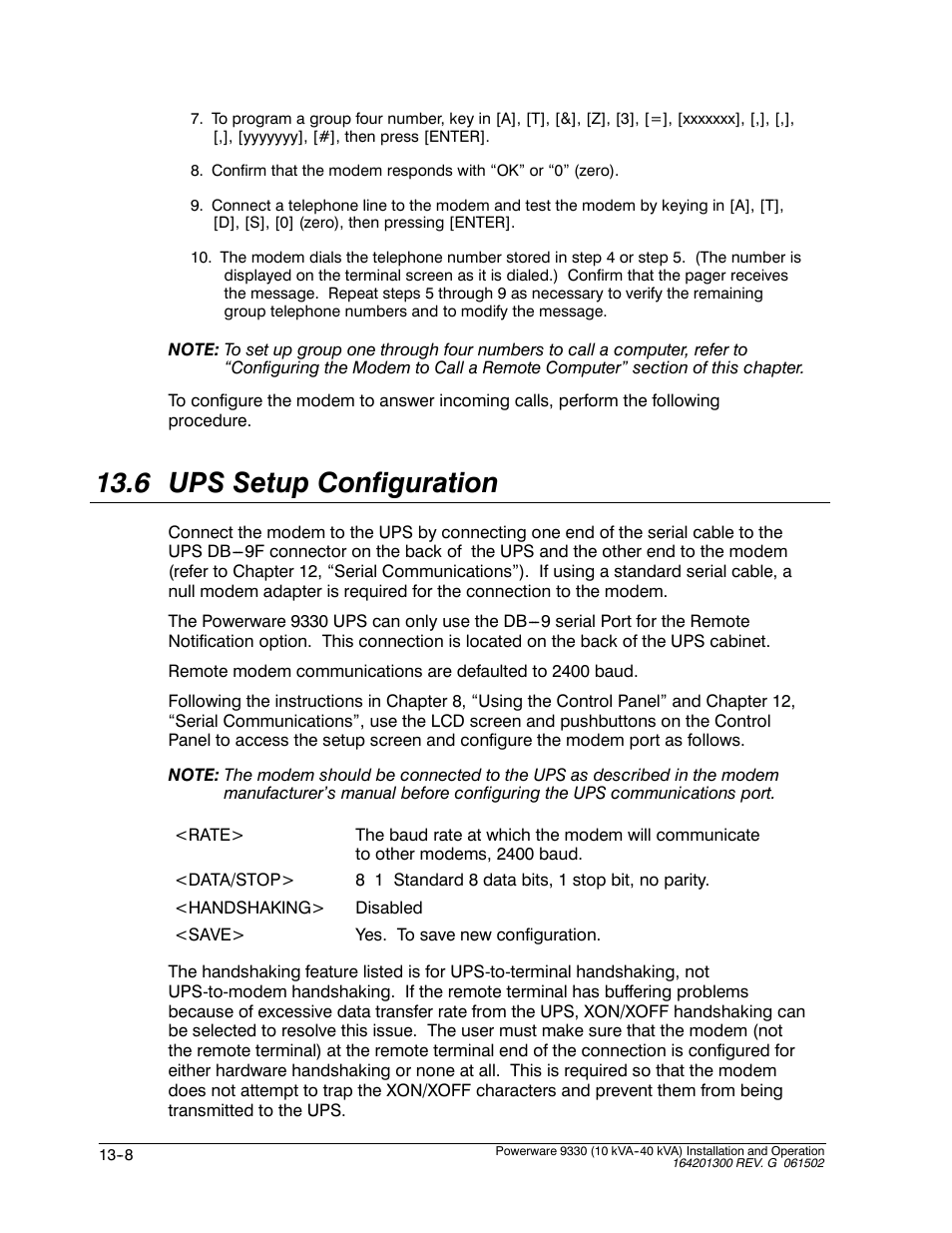 6 ups setup configuration | Powerware 9330 User Manual | Page 160 / 246