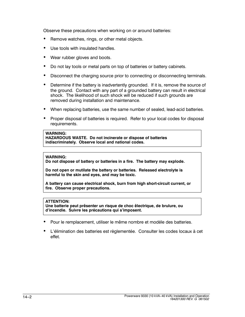 Powerware 9330 User Manual | Page 164 / 246
