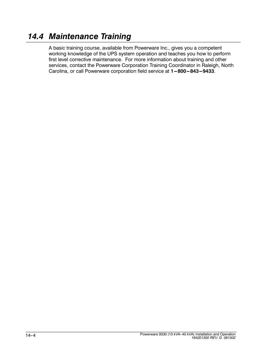 4 maintenance training | Powerware 9330 User Manual | Page 166 / 246
