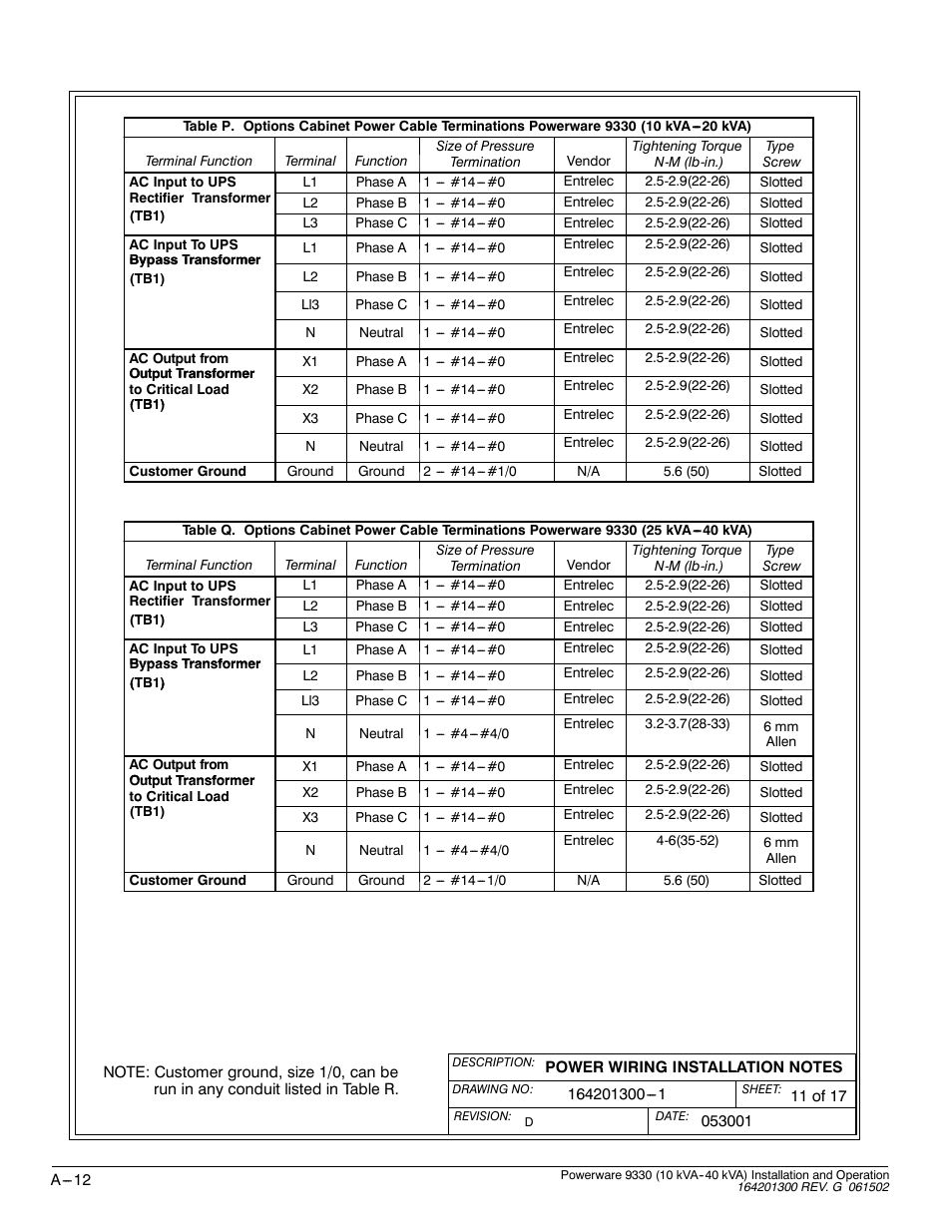 Powerware 9330 User Manual | Page 182 / 246