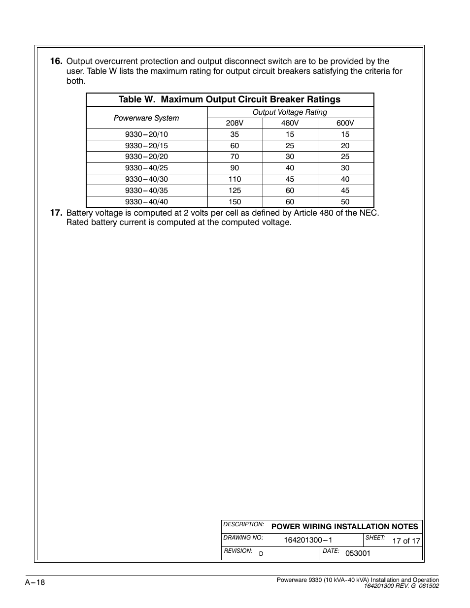 Powerware 9330 User Manual | Page 188 / 246