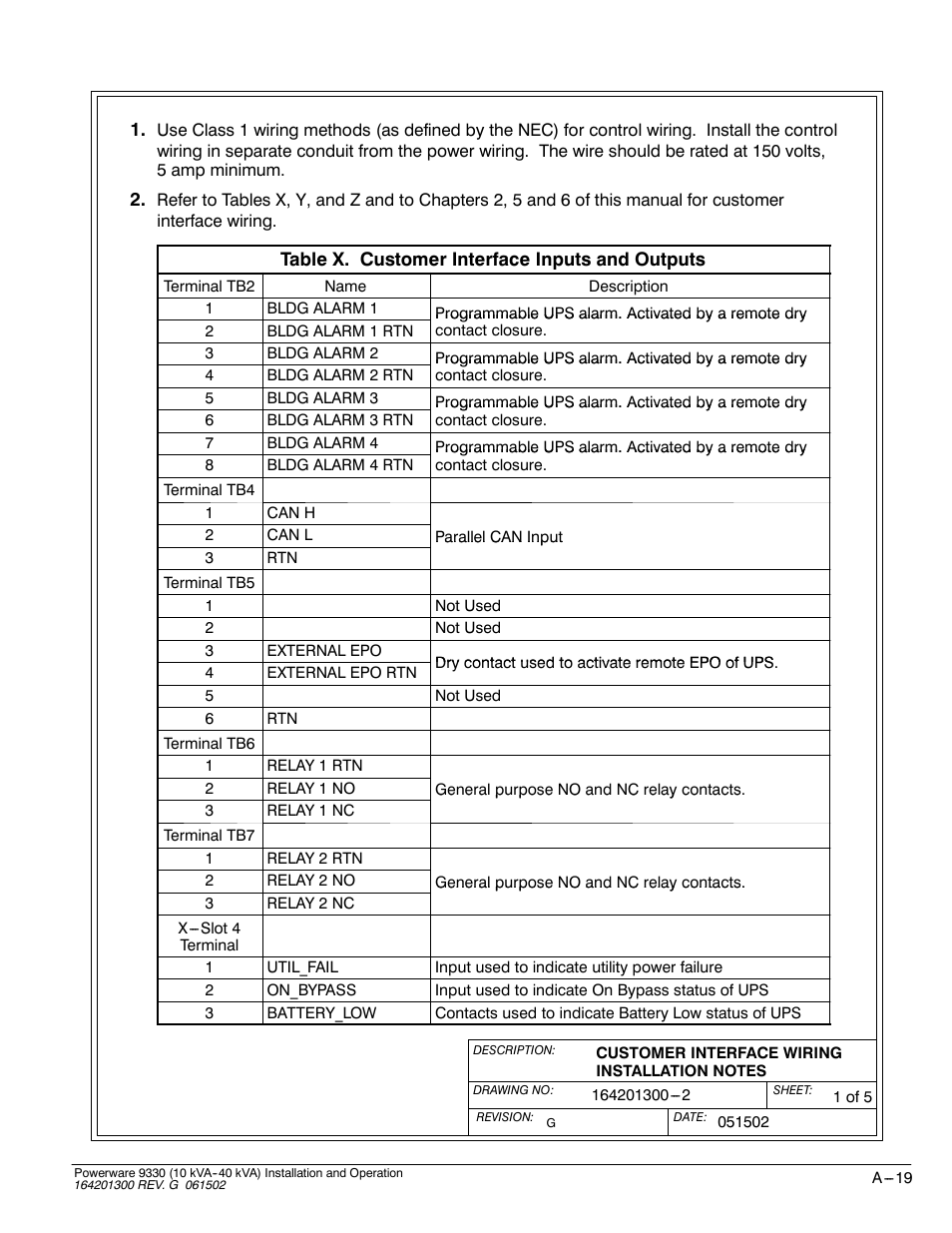 Powerware 9330 User Manual | Page 189 / 246