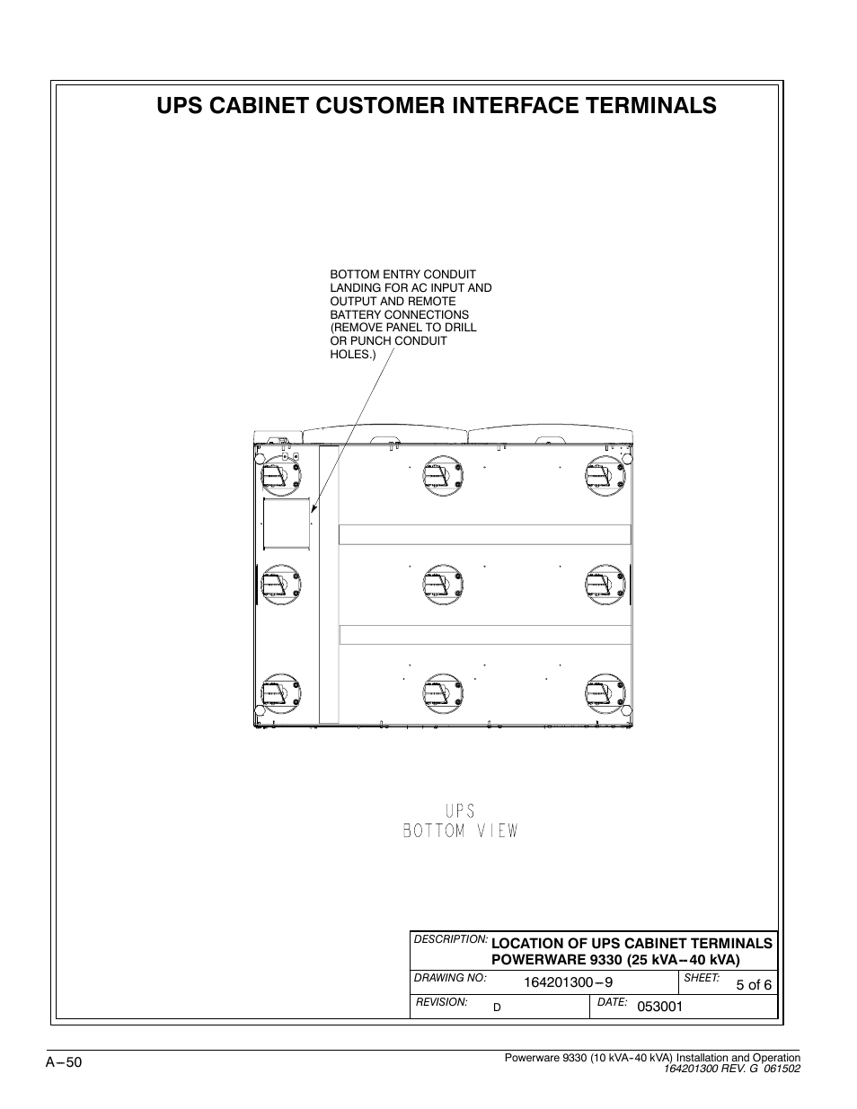 Ups cabinet customer interface terminals | Powerware 9330 User Manual | Page 220 / 246