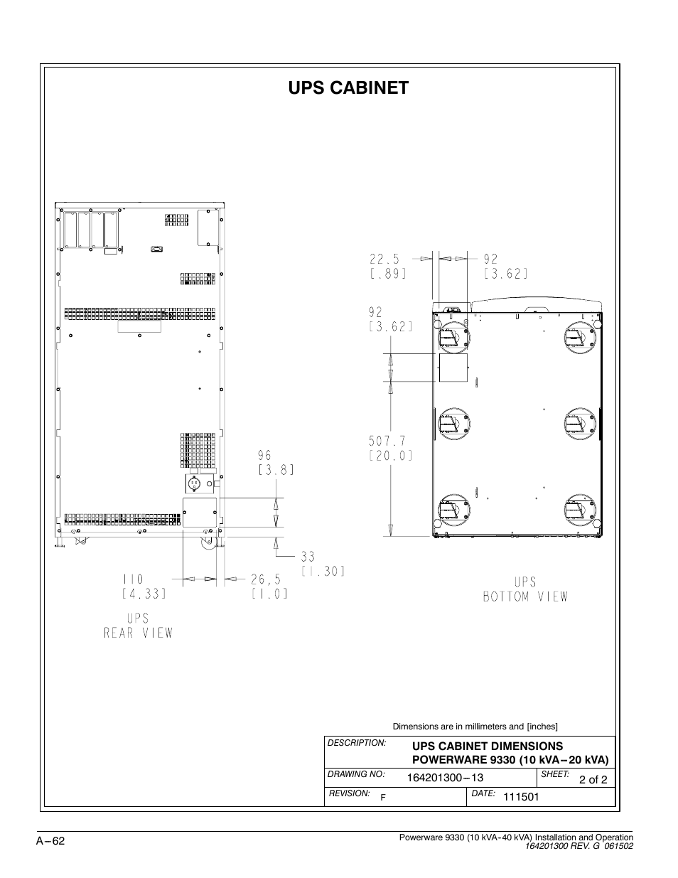 Ups cabinet | Powerware 9330 User Manual | Page 232 / 246