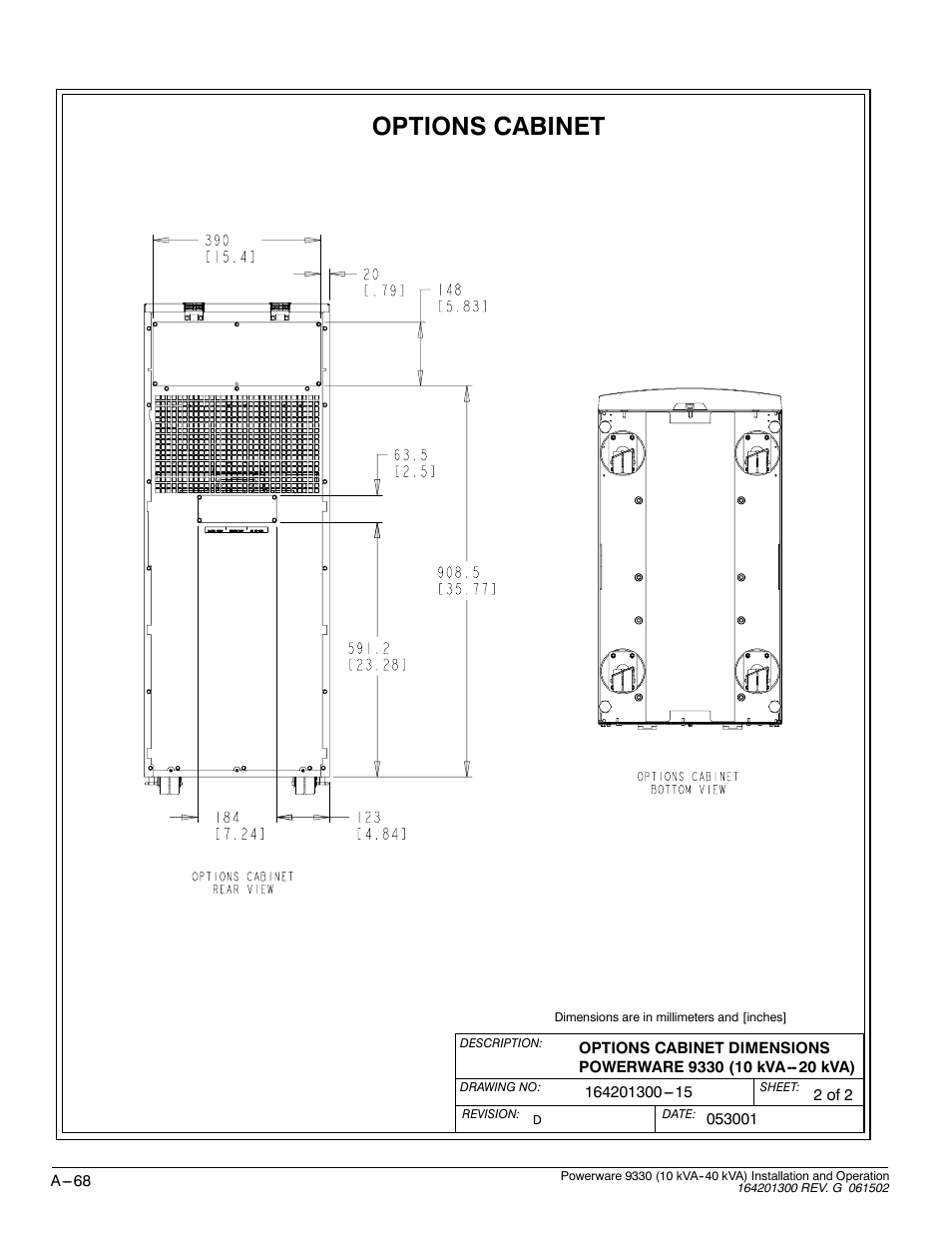 Options cabinet | Powerware 9330 User Manual | Page 238 / 246