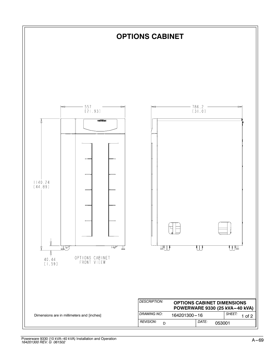 Options cabinet | Powerware 9330 User Manual | Page 239 / 246