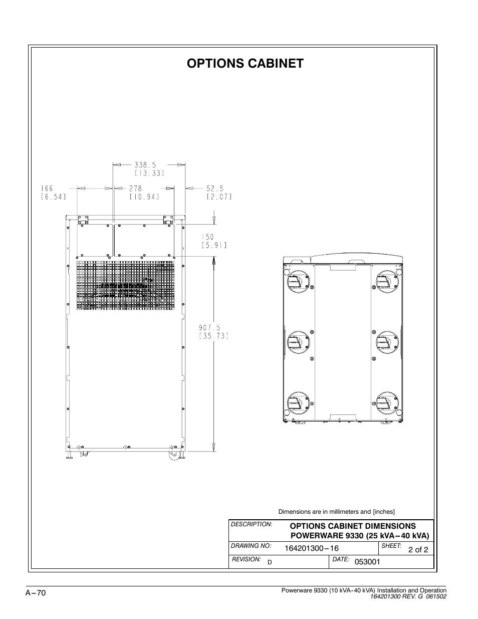 Options cabinet | Powerware 9330 User Manual | Page 240 / 246