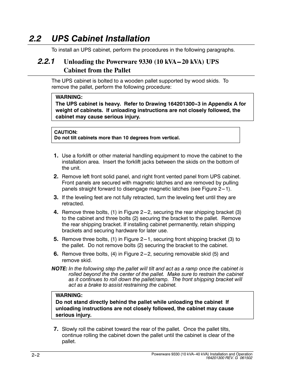 2 ups cabinet installation | Powerware 9330 User Manual | Page 28 / 246