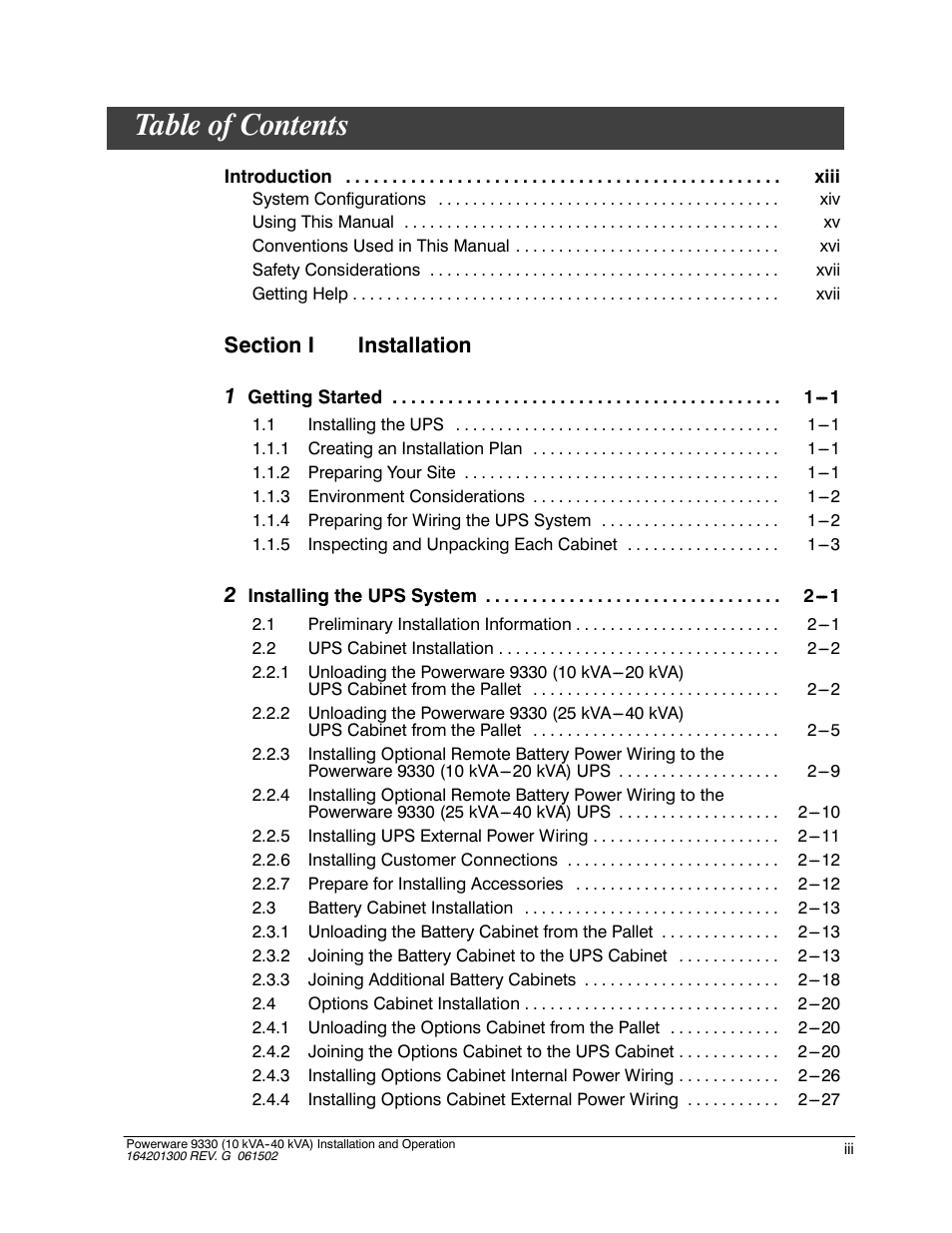 Powerware 9330 User Manual | Page 3 / 246