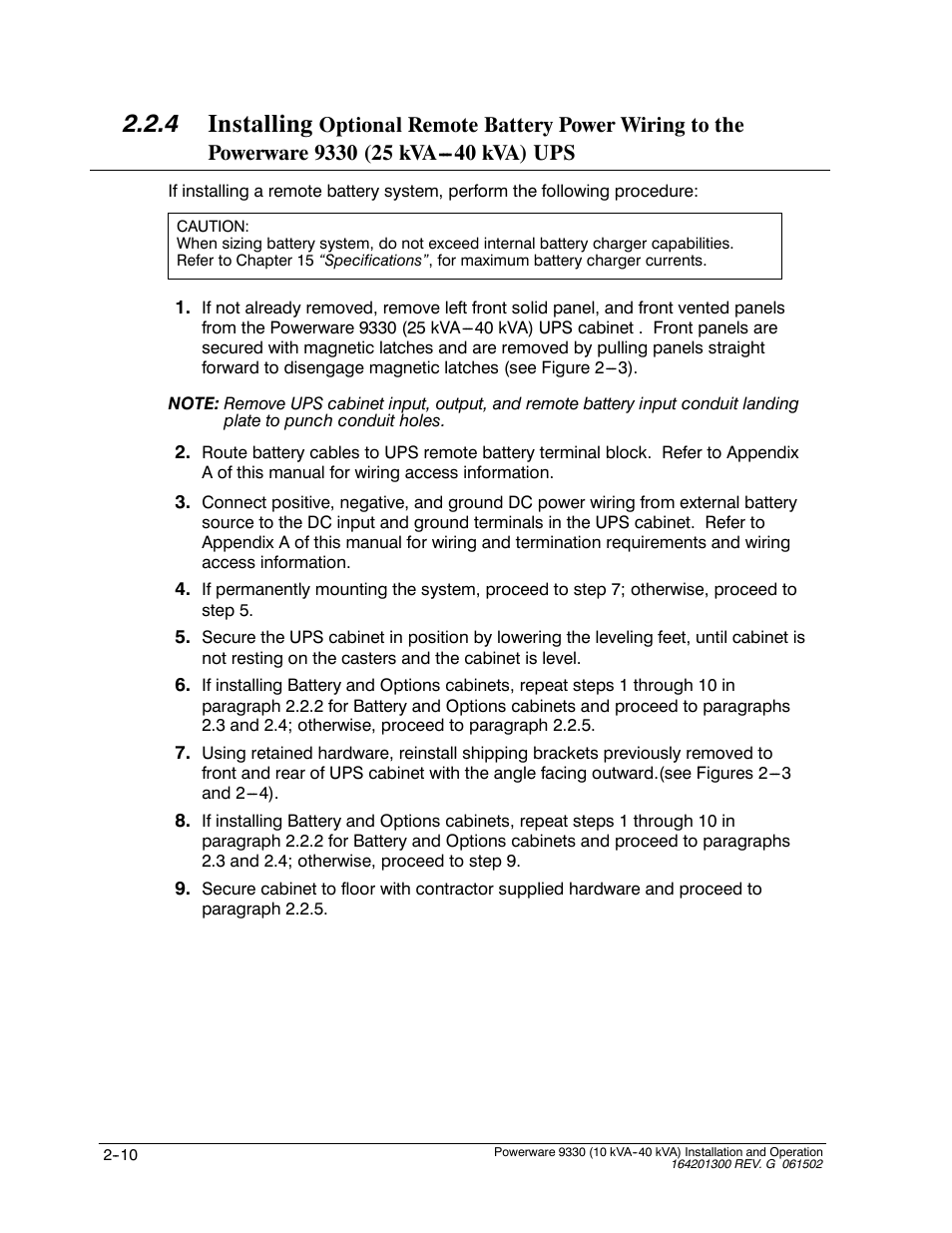 4 installing | Powerware 9330 User Manual | Page 36 / 246