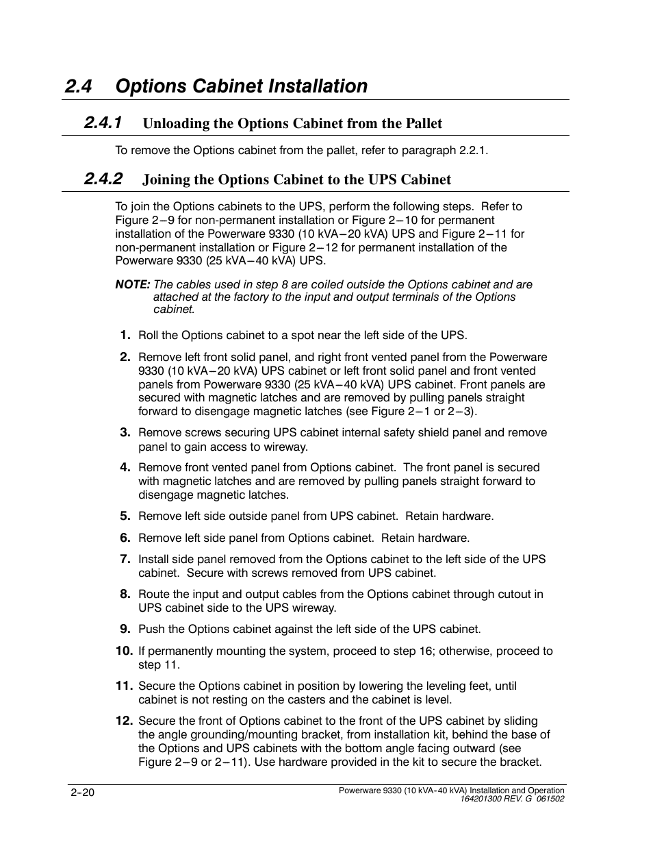 4 options cabinet installation | Powerware 9330 User Manual | Page 46 / 246