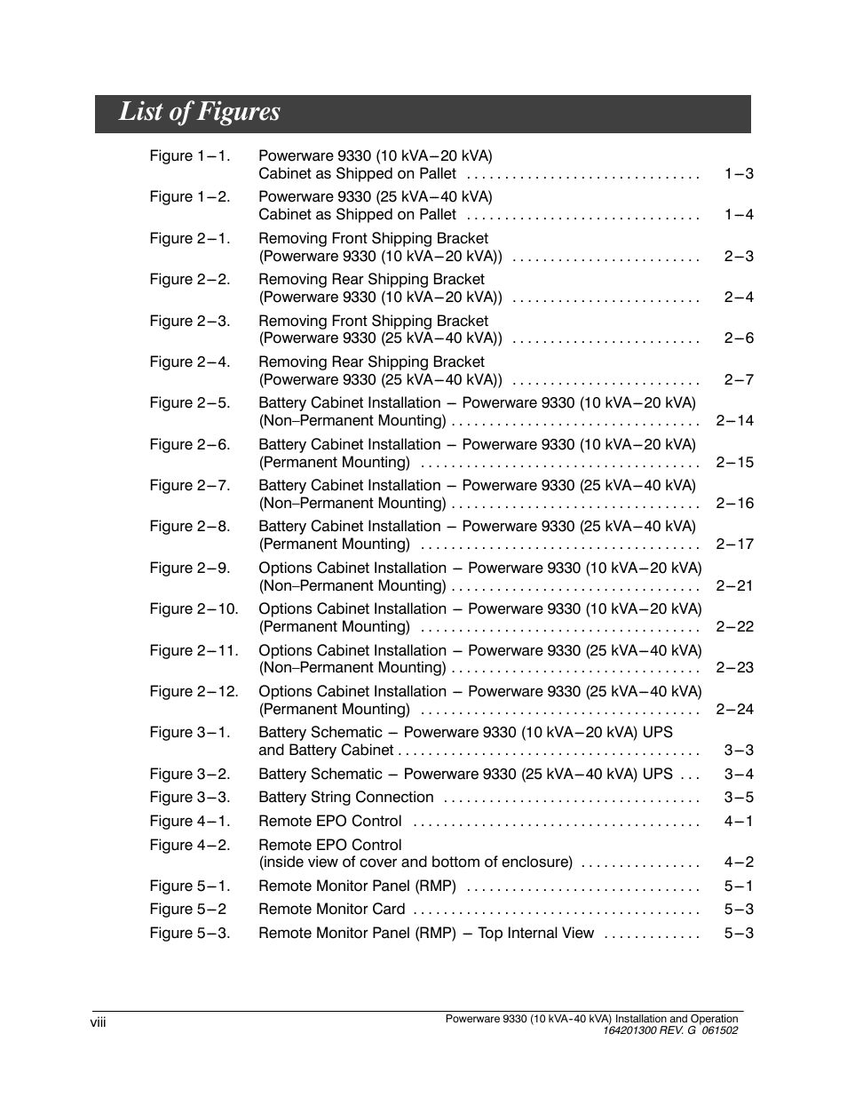 List of figures | Powerware 9330 User Manual | Page 8 / 246