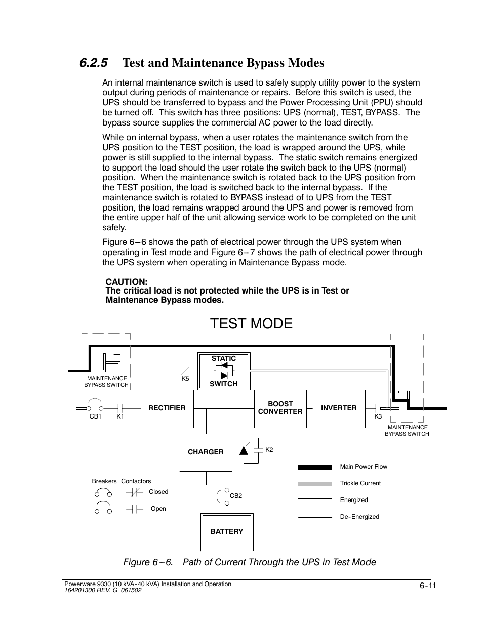 Test mode, 5 test and maintenance bypass modes | Powerware 9330 User Manual | Page 85 / 246