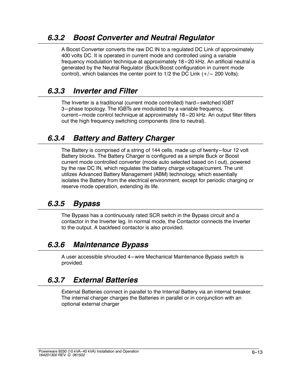 2 boost converter and neutral regulator, 3 inverter and filter, 4 battery and battery charger | 5 bypass, 6 maintenance bypass, 7 external batteries | Powerware 9330 User Manual | Page 87 / 246