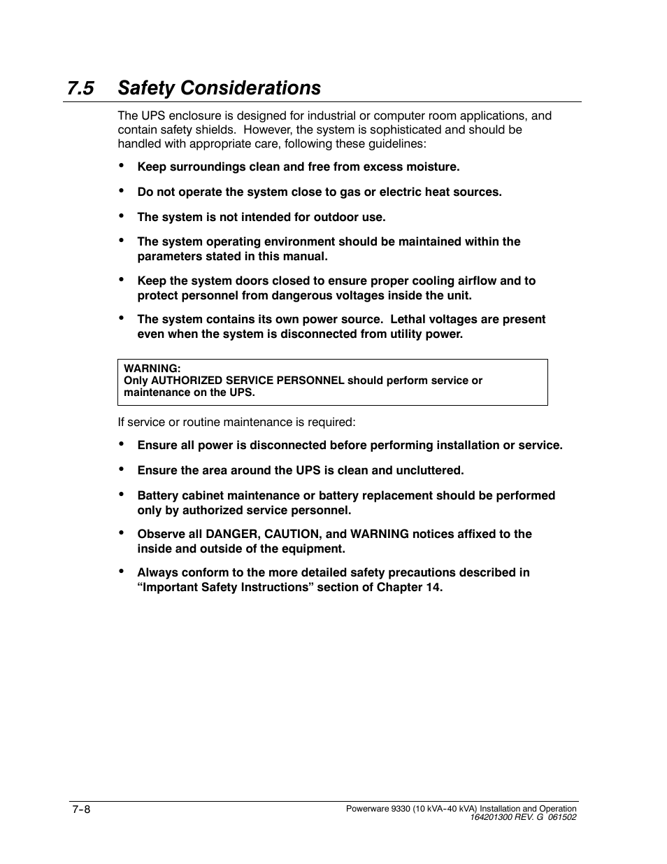 5 safety considerations | Powerware 9330 User Manual | Page 96 / 246