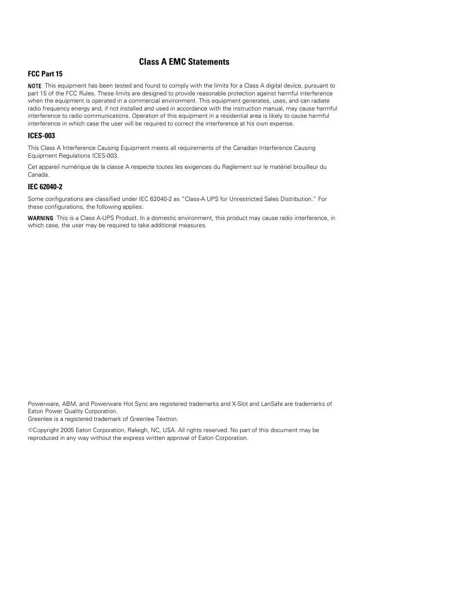 Class a emc statements | Powerware 9355 User Manual | Page 2 / 62