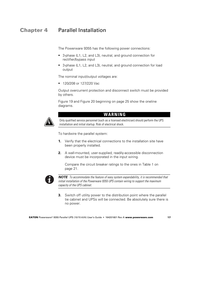 Chapter 4 parallel installation | Powerware 9355 User Manual | Page 23 / 62