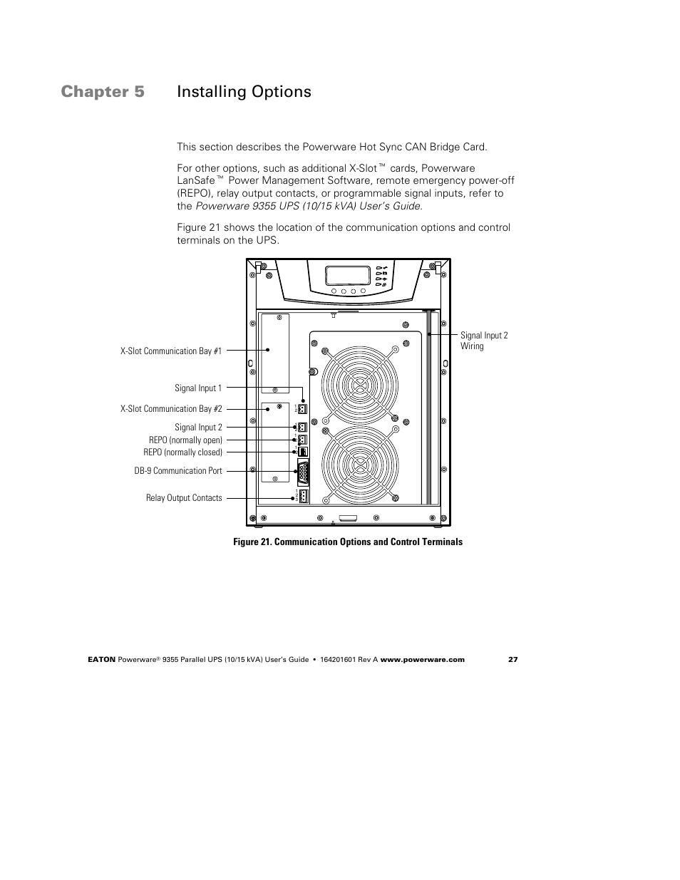 Chapter 5 installing options | Powerware 9355 User Manual | Page 33 / 62