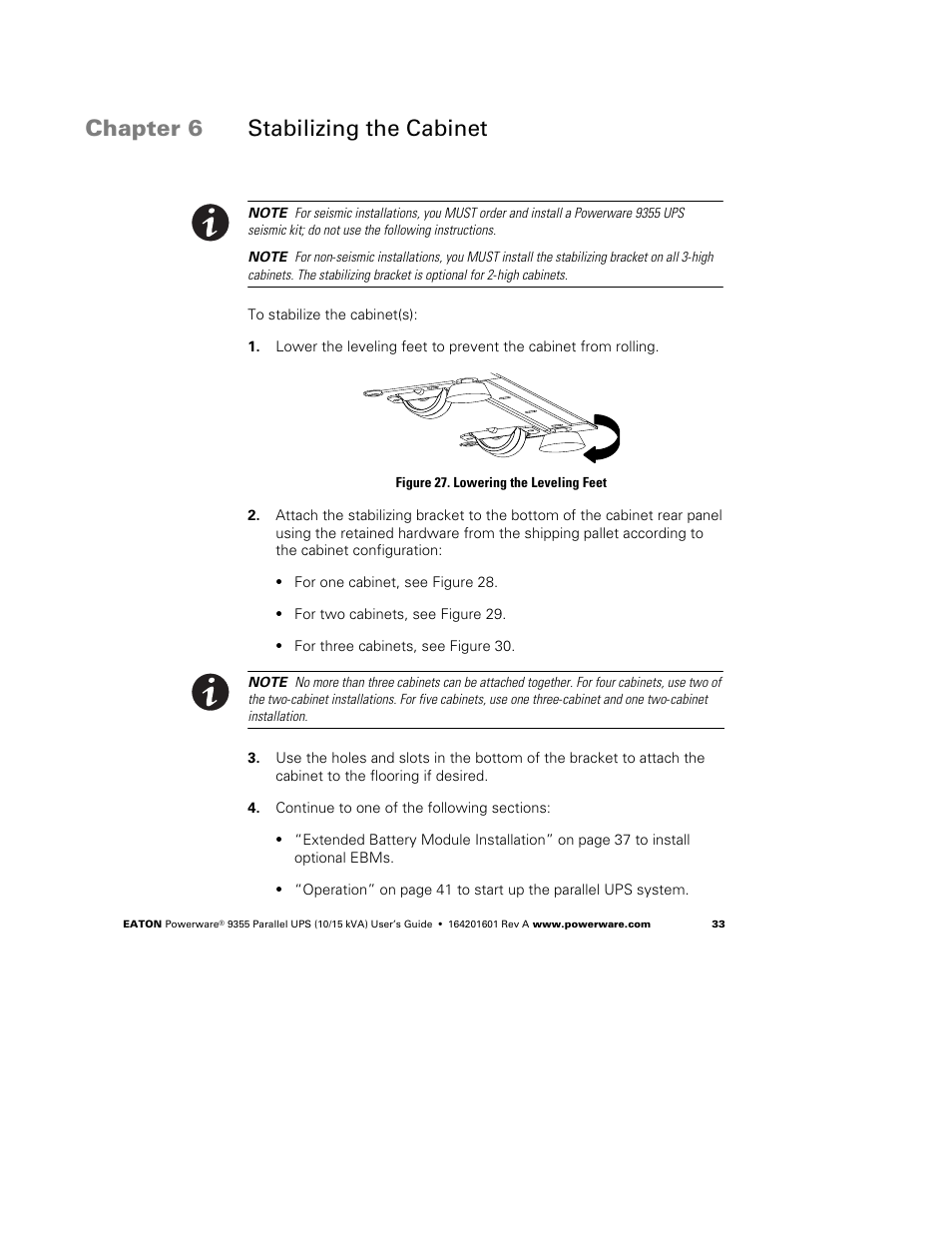 Chapter 6 stabilizing the cabinet | Powerware 9355 User Manual | Page 39 / 62