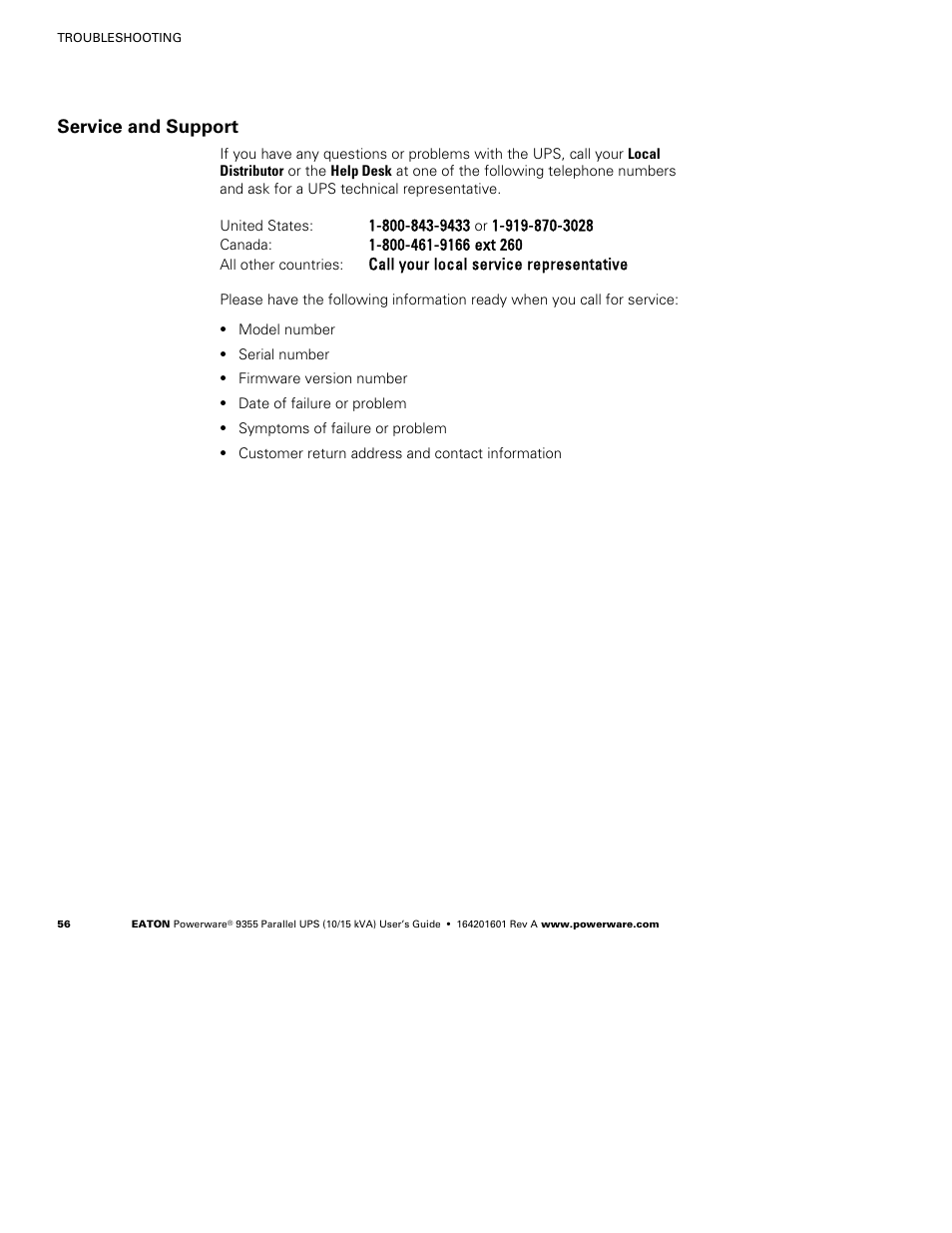 Service and support | Powerware 9355 User Manual | Page 62 / 62