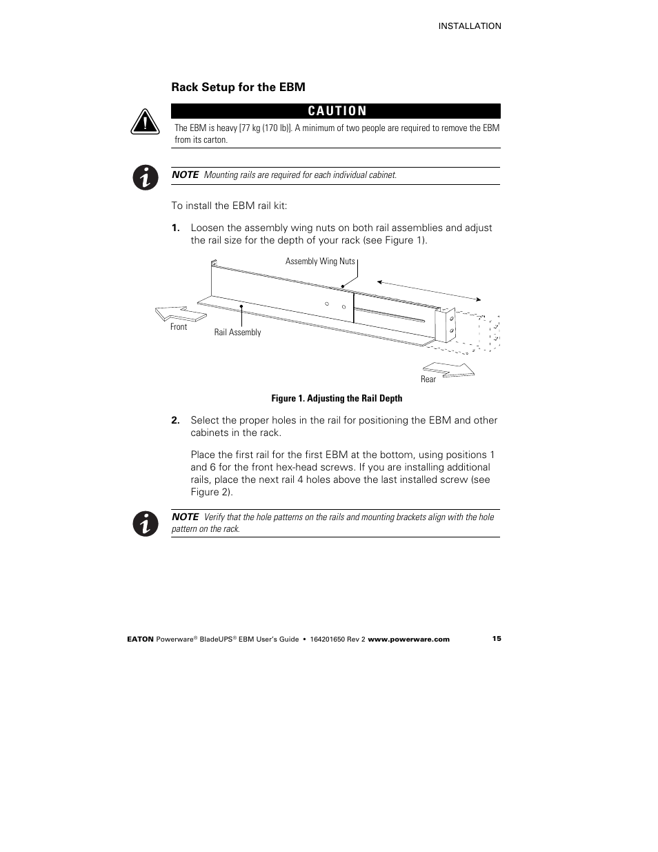 Rack setup for the ebm | Powerware BladeUPS none User Manual | Page 19 / 32