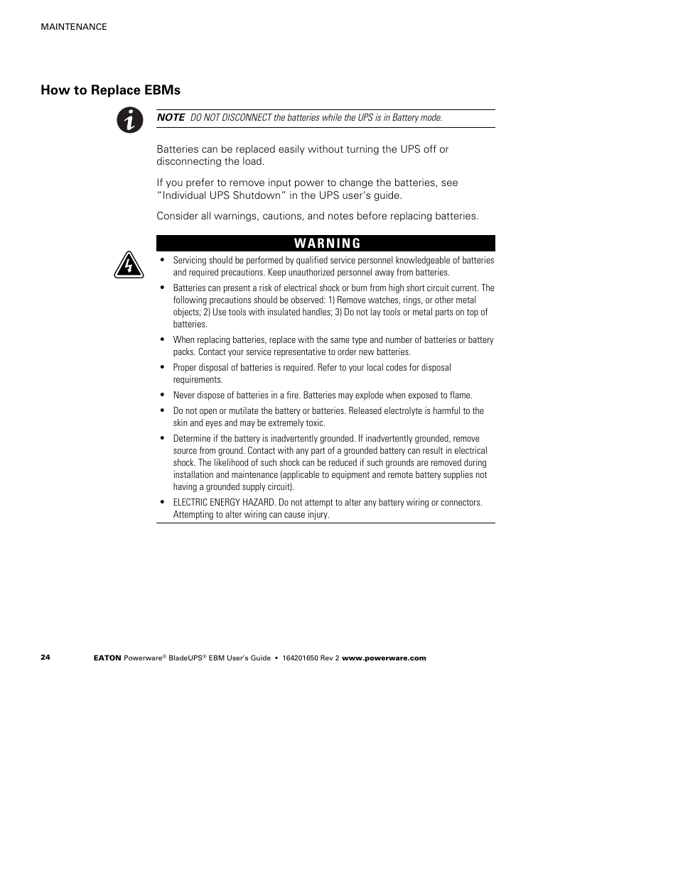 How to replace ebms | Powerware BladeUPS none User Manual | Page 28 / 32