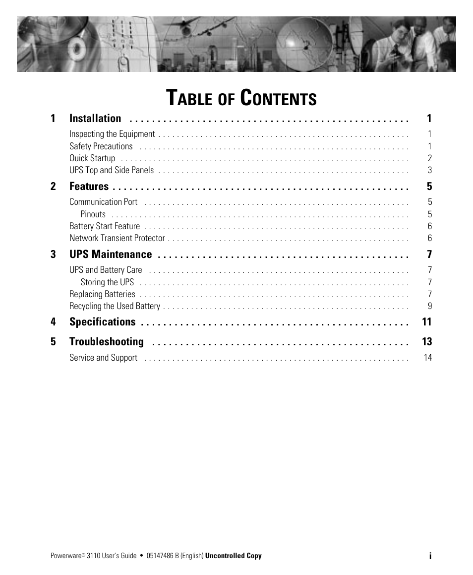 Able, Ontents | Powerware 3110 User Manual | Page 3 / 18