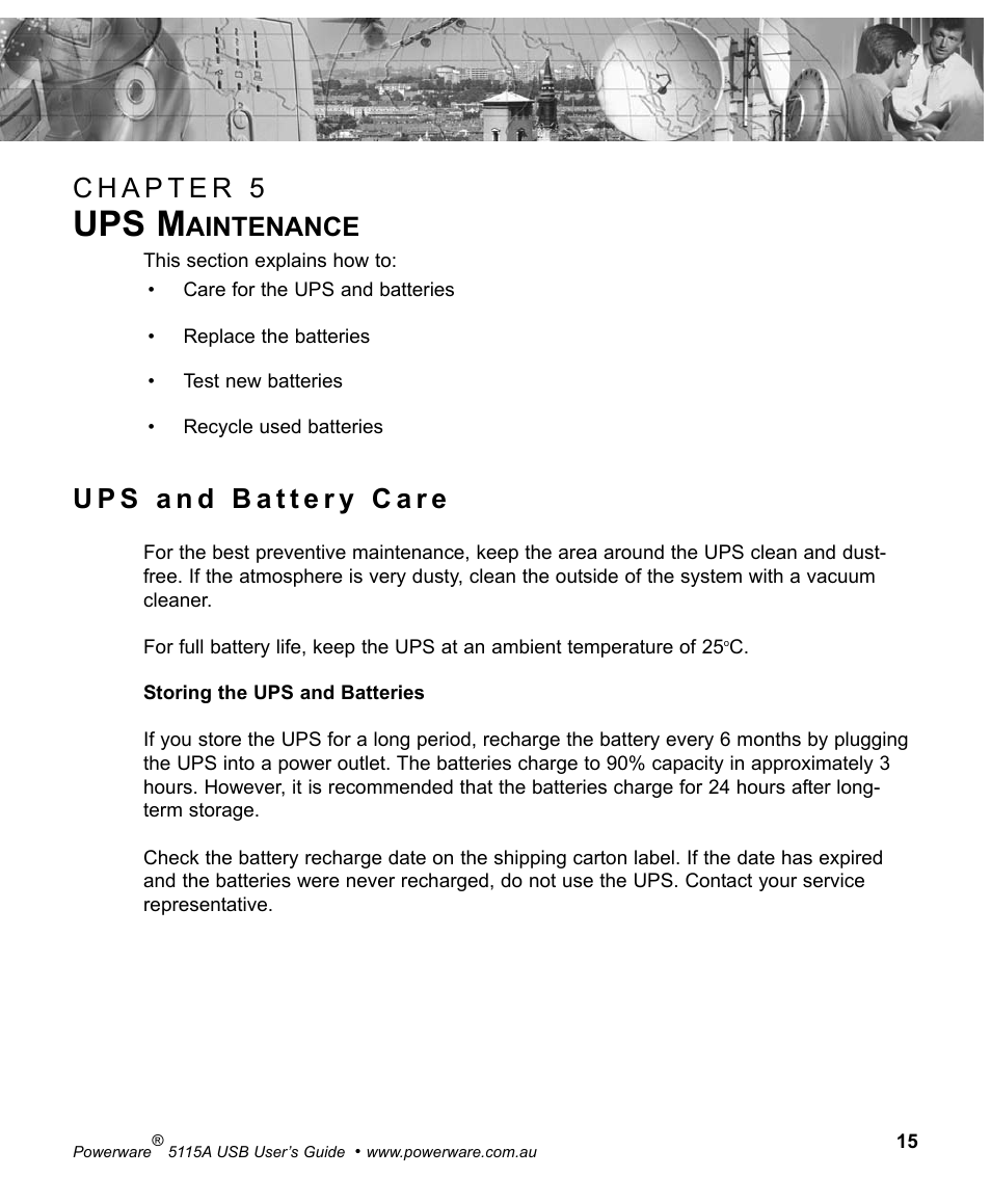 Ups m, Aintenance | Powerware 5115A USB User Manual | Page 21 / 44