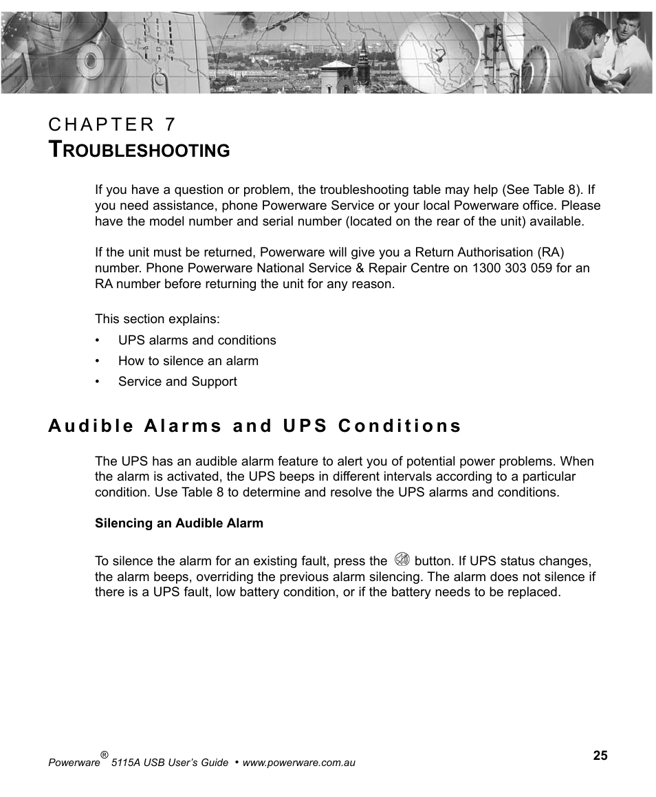 Roubleshooting | Powerware 5115A USB User Manual | Page 31 / 44