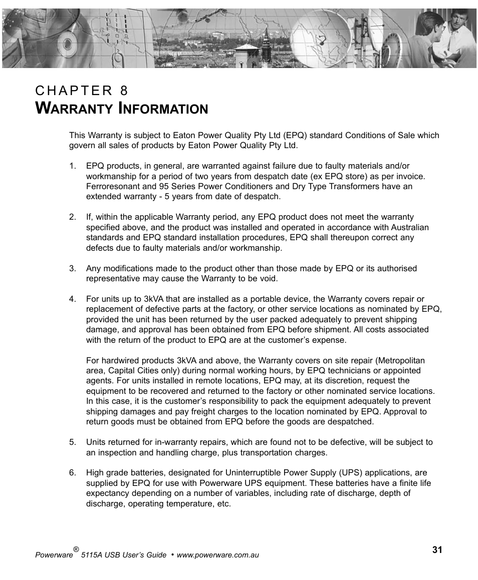 Arranty, Nformation | Powerware 5115A USB User Manual | Page 37 / 44